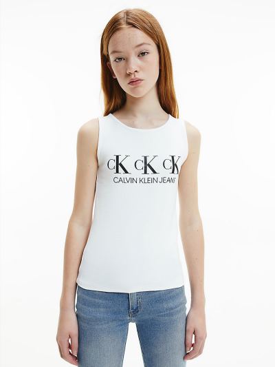 Calvin Klein Ruhák HU948505 | Calvin Klein Organic Cotton Logo Lány Trikó Világos Fehér